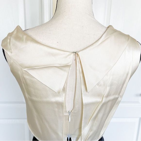 Antonio Melani 0 One Shoulder Cream White Black Contrast Silky Evening Dress - Picture 13 of 15